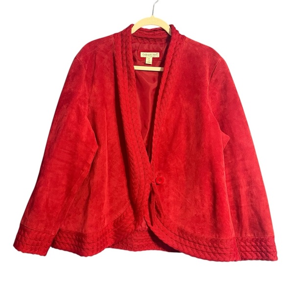 Coldwater Creek Red Suede Leather with Sweater Knit Trim Jacket 2X - Picture 1 of 8